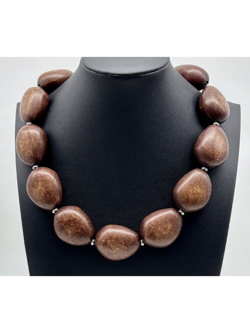 Vintage Chaps Chunky Bold Necklace Brown "Wood" or "Stone" Beads Chic and Signed
